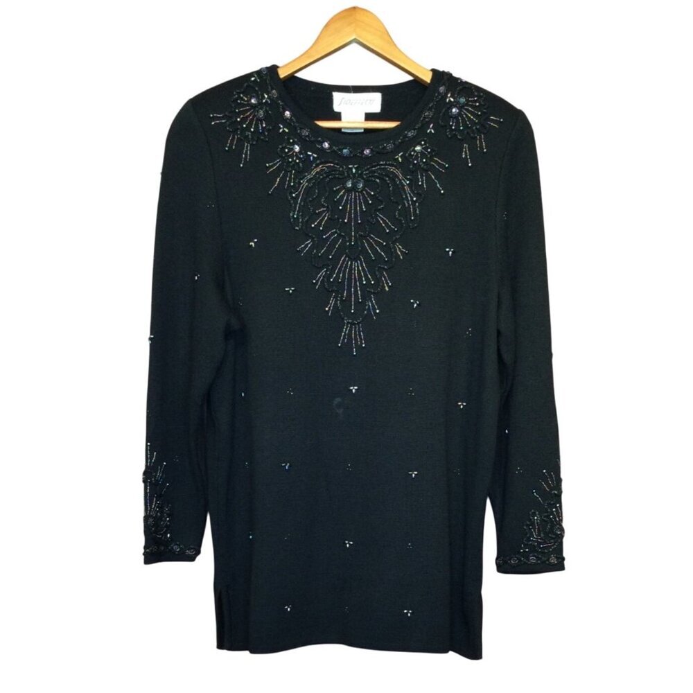 Vintage Sideffects Black Embellished Beaded Sweater Size L